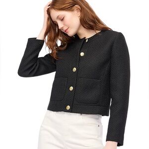 J. Crew Factory Petite Tweed Lady Jacket in Black Size 6P